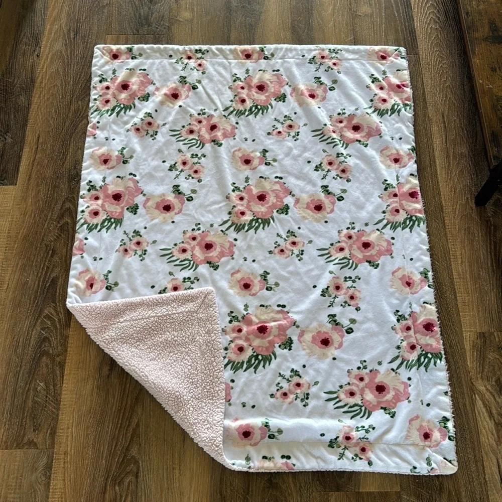Pink Floral Pink Sherpa, Baby Blanket super soft